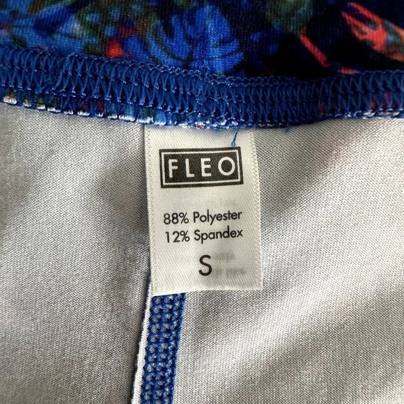 FLEO Red & Blue Tropical Leaf Print Workout Shorts - Picture 5 of 7